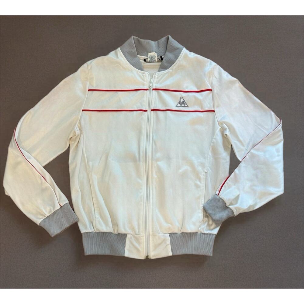 Le Coq Sportif Track Jacket White Zip 80s Retro Sportswear Stripe MED USA Made